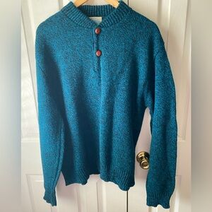 VTG ROYAL NORTH MILLS OUTFITTERS Blue Black Marled Wool Blend Henley Sweater L